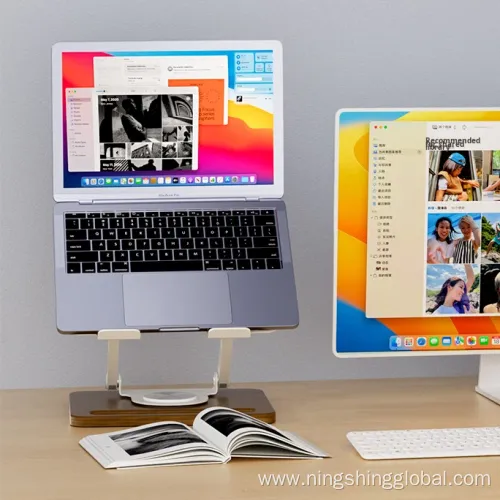 High-End Rotatable Laptop Stand with Carbon Steel and Wood Grain Design